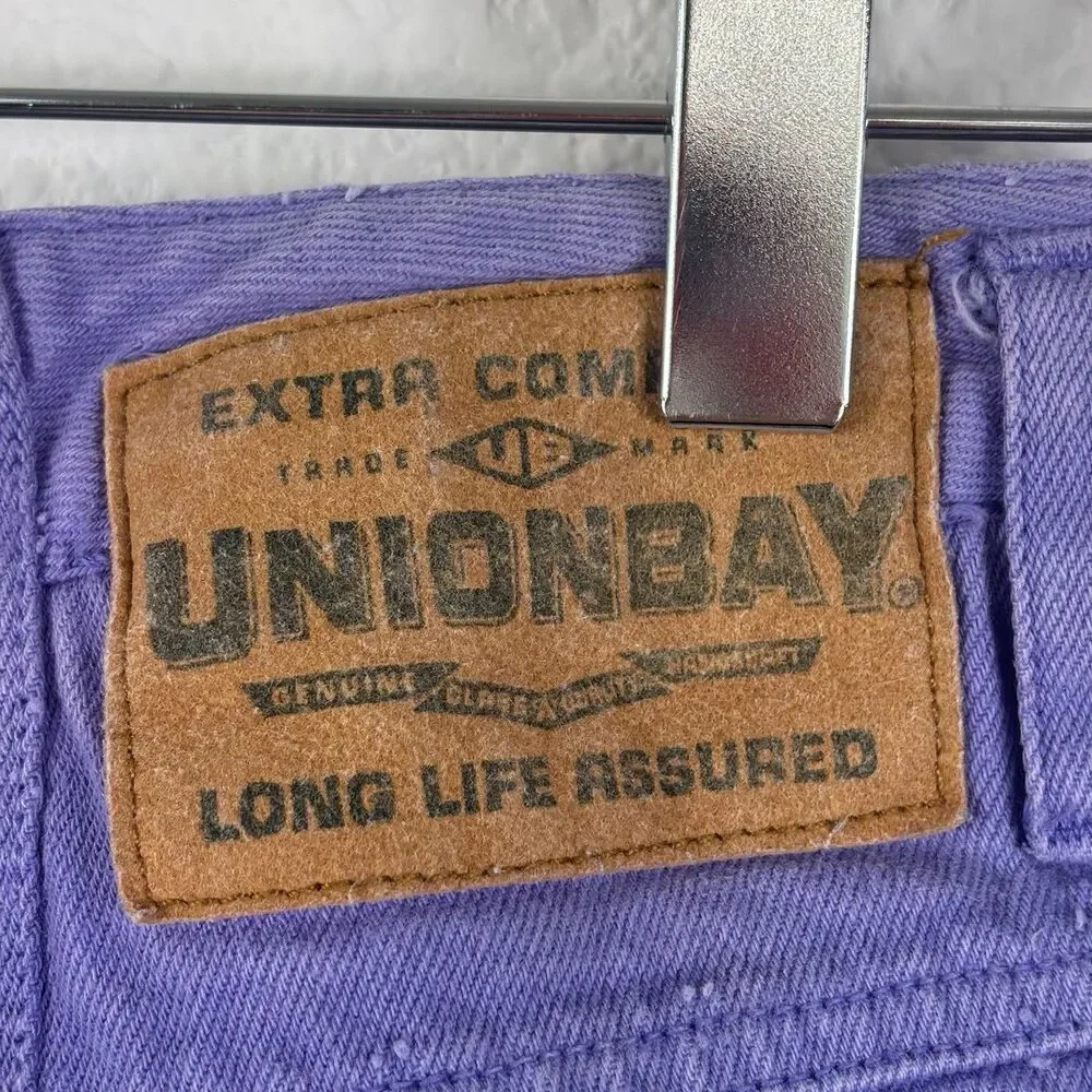 Vintage Unionbay Womens Long Shorts 9/10 24 Purple Denim 90s Bermuda Jorts Baggy